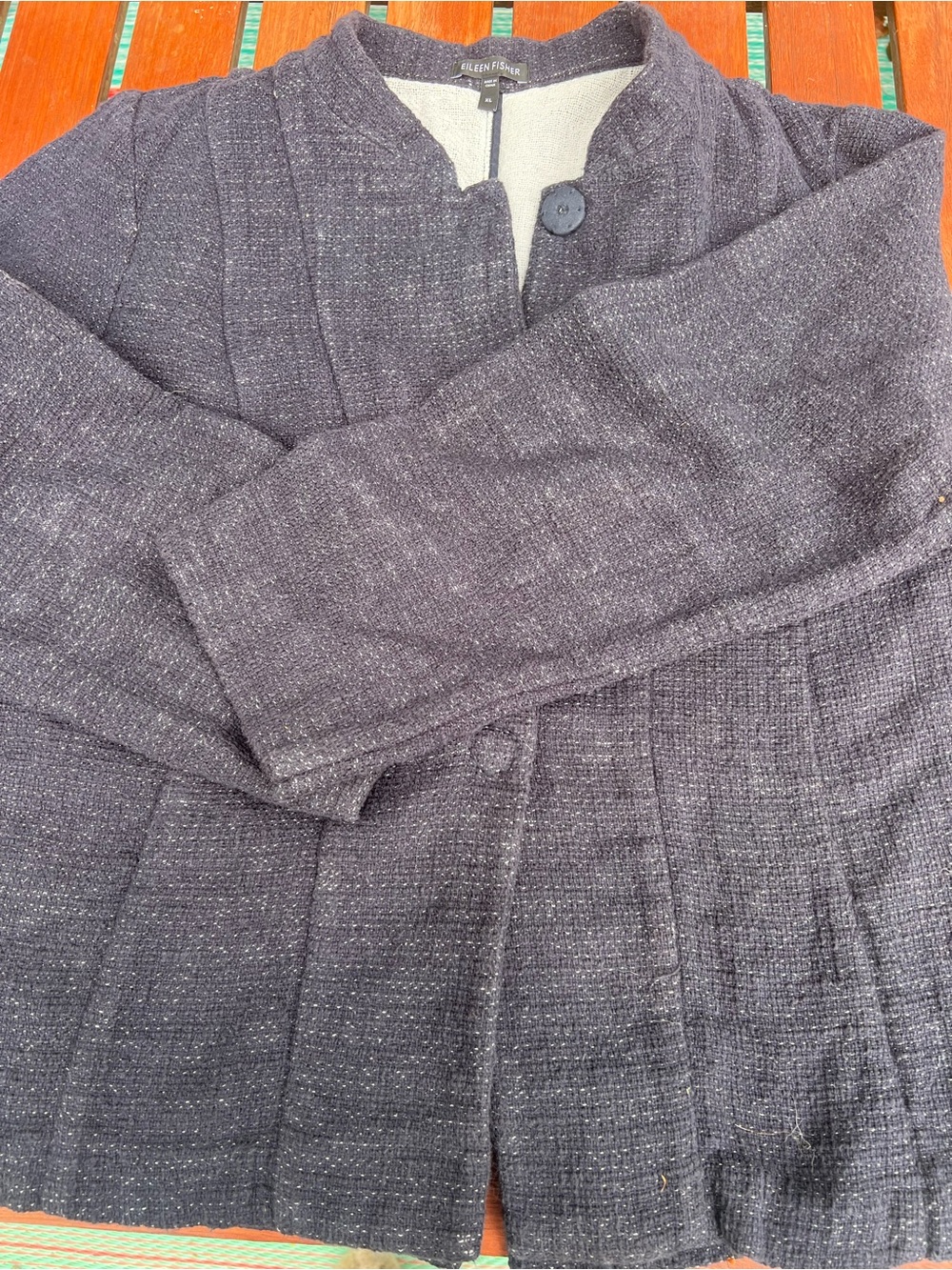 Eileen fisher cropped cotton linen jacket navy XL